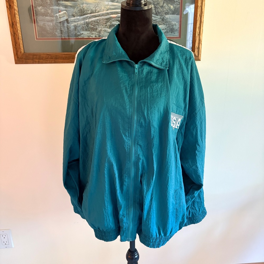 Creative Edge Windbreaker Jacket Women 1X Teal Nylon Vintage USA Track Coat
